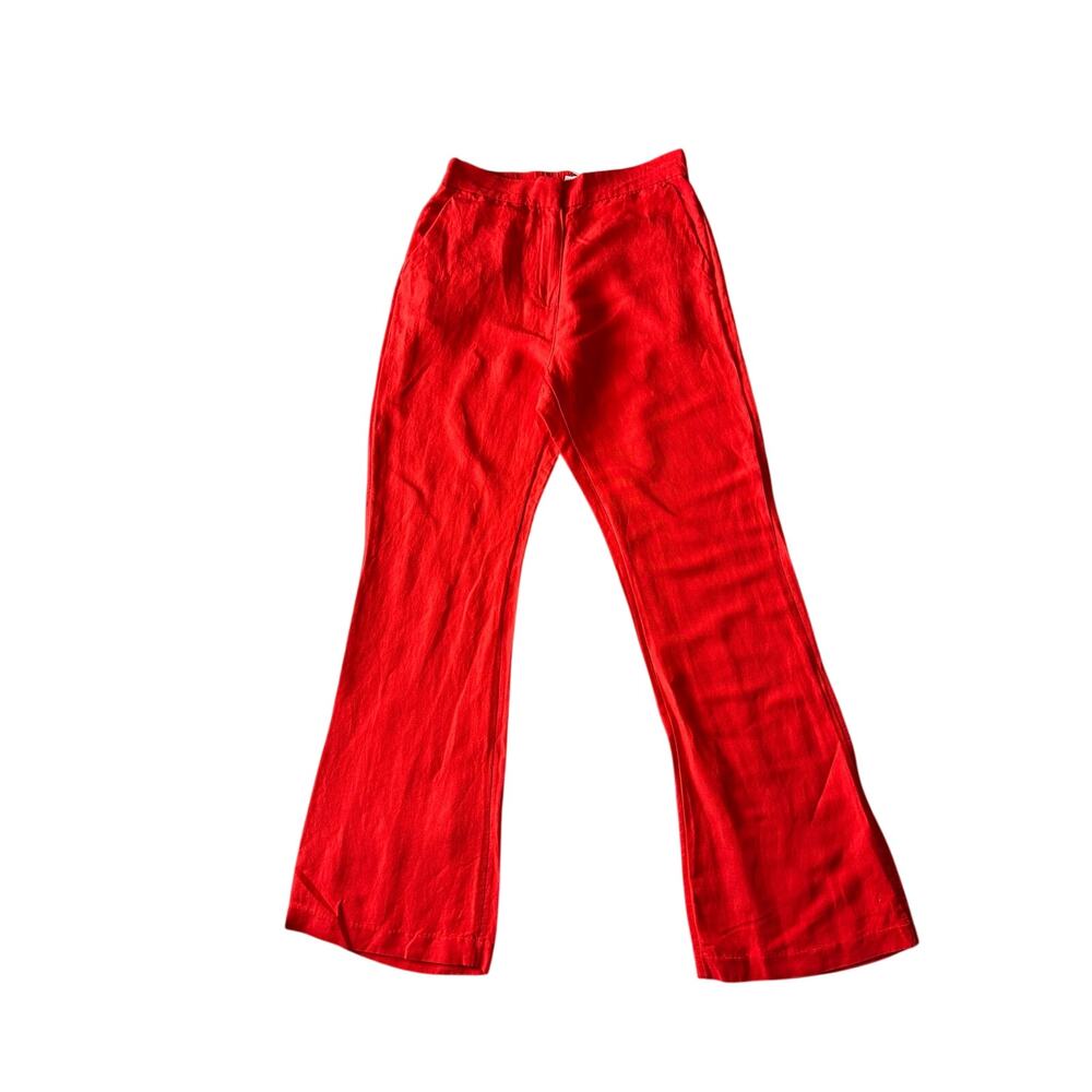 H&M Linen Blend Trousers Size 6 Tomato Red NWT High Waist Flare Leg Side Pockets